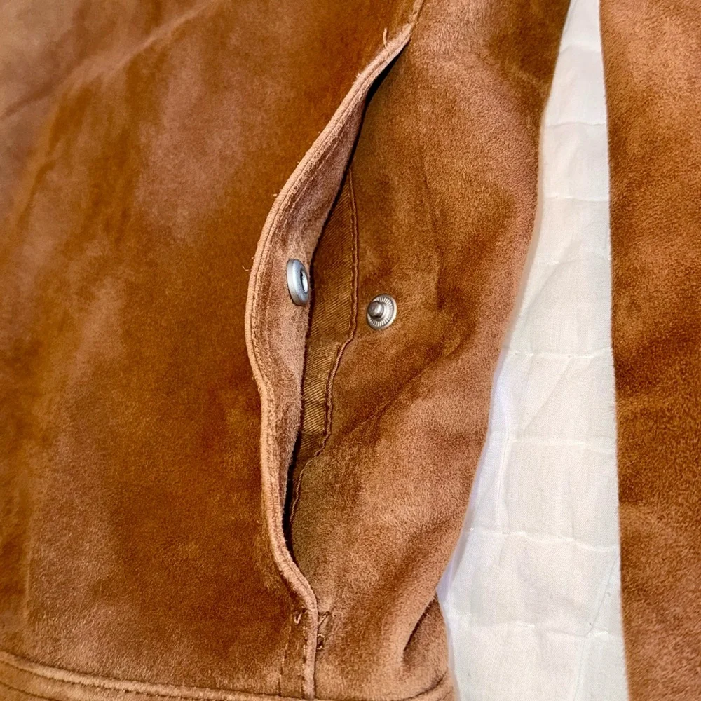 REISS Tobacco Brown Suede Leather Trucker Jacket Shearing Collar Extra Small XS - Picture 5 of 14